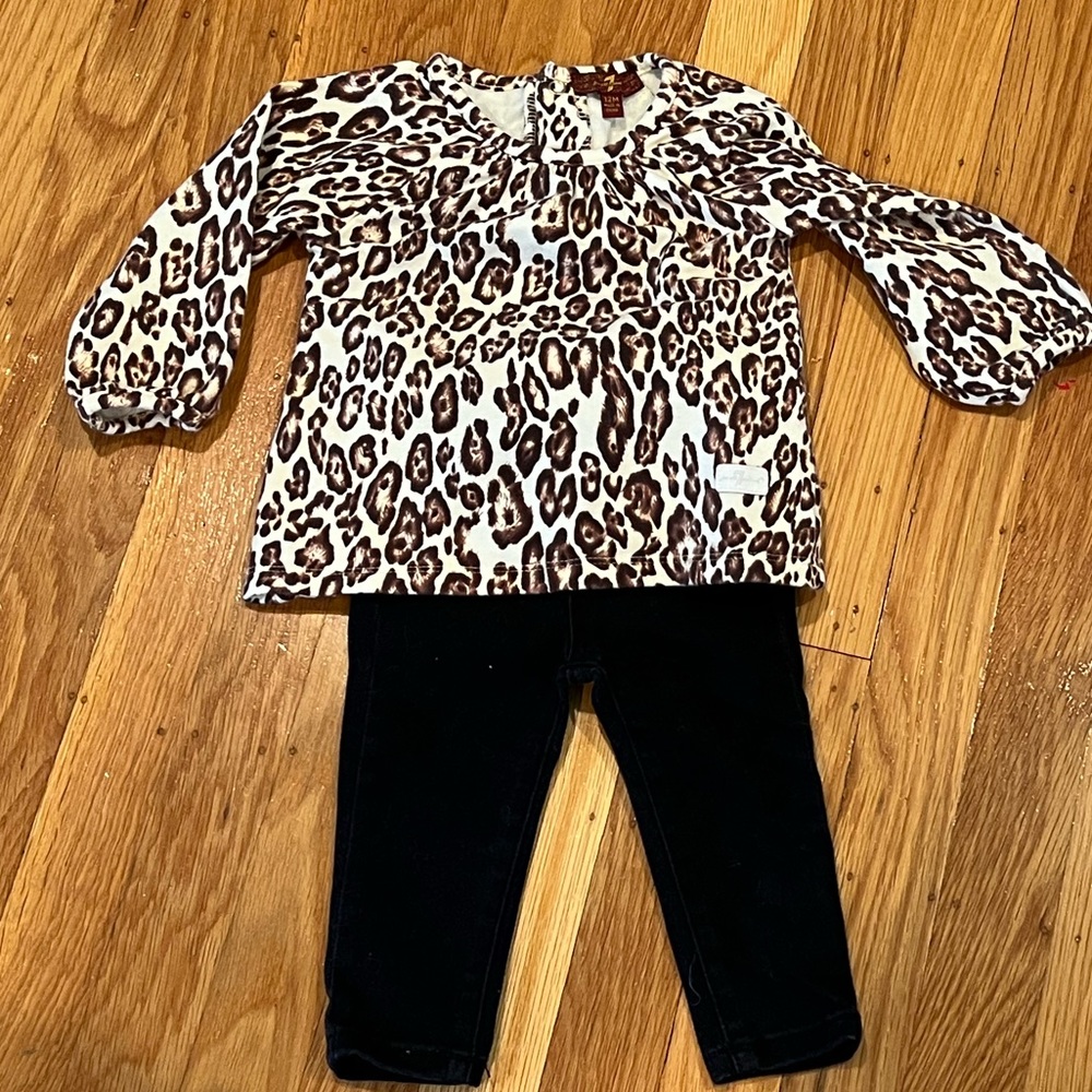 Girls leopard denim 7 for all mankind set.